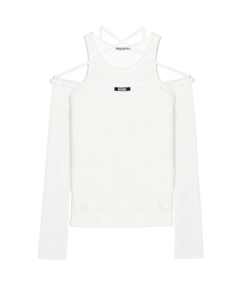Nigaennikol Strap Twin Off Shoulder Top_White