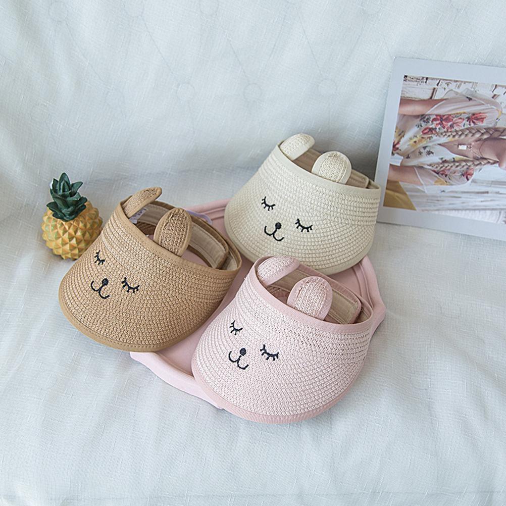 Süßer Sommer Kinder Katze Leere Oberseite Strohhut Sonnenschirm Lässiger Sonnenschutz Sonnencreme Strand Sonnenhut