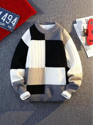 Men's Trendy Patchwork Color Block Sweater - Warm, Loose Street Style Knitwear for Autumn/Winter