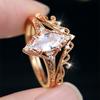 S/set Marquise Stone White Zircon Flower Pattern Ring Sets For Women Vintage Gold Color Wedding Bands Engagement Jewelry Gift