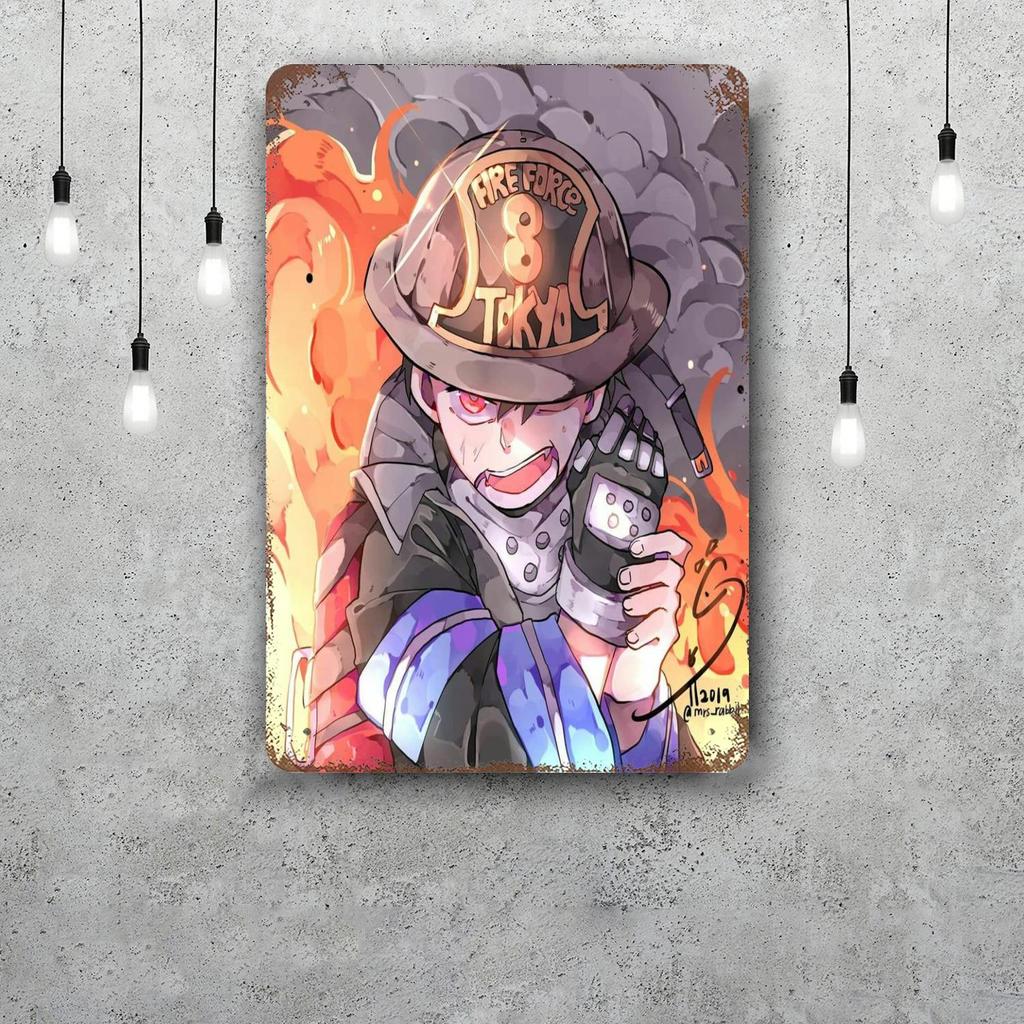 Shinra Kusakabe Cartoon Decor Poster Vintage Tin Sign Metal Sign Decorative Plaque for Pub Bar Man Cave Club Wall Decoration