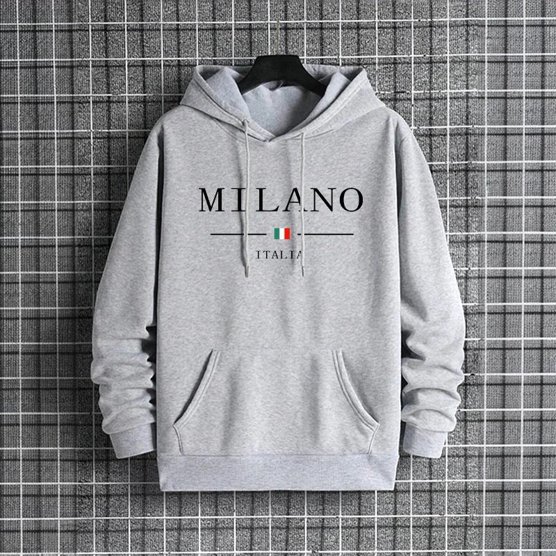 Male Casual Street Style Hoody Pullover Italy Milan Fashion Men's Hoodies 2025 Urban Streetwear Trendy Hip Hop Hooded Sweatshirt