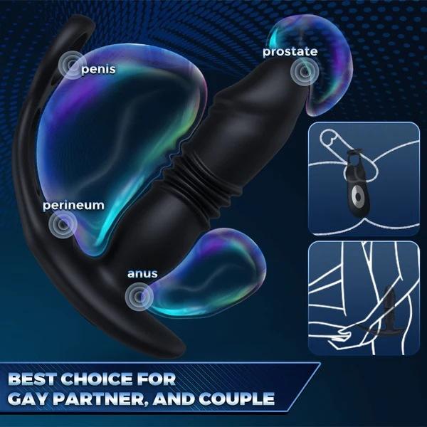 Silicone Anal Vibrator Thrusting Prostate Stimulator Massager Delay Ejaculation Lock Ring Anal Butt Plug Sex Toys Dildos for Men