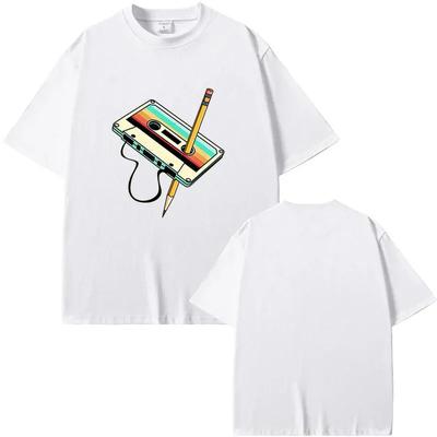 Women Unisex Top 80s Cassette Tape Pencil 1980s Retro Vintage Throwback Music Short Sleeve Women Clothing Vintage T Shirt Camisetas
