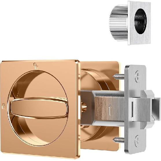 AST Round Pocket Door Lock with Edge Pull, Sturdy Privacy Bifold and Cavity Sliding Door Lock with Flush Pull, Replacement Hardware with Latch, Made