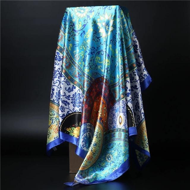 90*90cm Square Silk Scarf Women Shawl Print Satin Hijab Female Luxury Brand Square Lady Muffler Coverchief Bandanna Pareo Girl