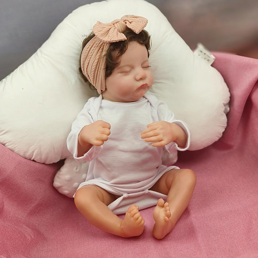 

49CM Levi Newborn Baby Doll Reborn Sleeping Soft Silicone Flexible 3D Skin Tone with Visible Veins Hand Paint Hair Doll 49cm