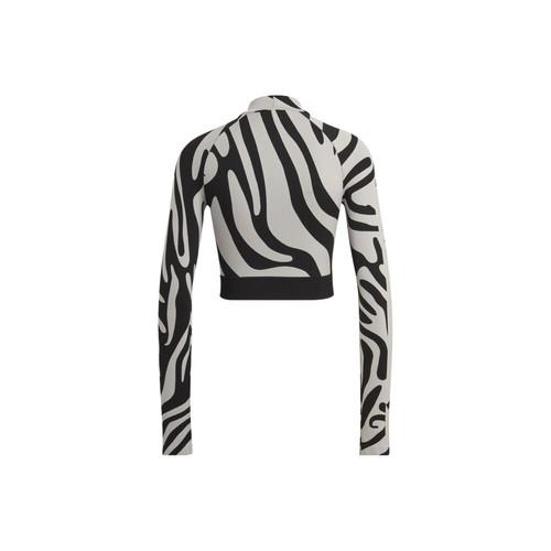 Adidas Zebra Print Half-High Neck Cropped Long-Sleeve T-Shirt Women's Gray