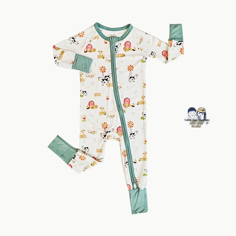 Bamboo Fiber Baby Romper with All-Over Print - Long Sleeve Onesie
