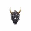 Vintage Golden Horn Hannya Ghost Mask Pendant Men Long Hip Hop Sweater Necklace
