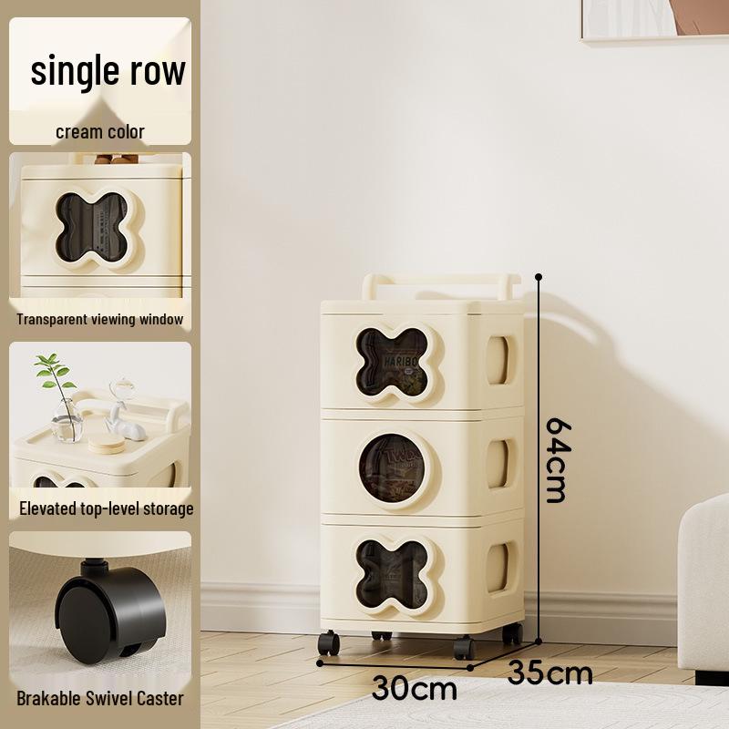 Multi-functional Snack and Toy Storage Cabinet with Drawer and Multi-layer Rack Cream + Transparent Black