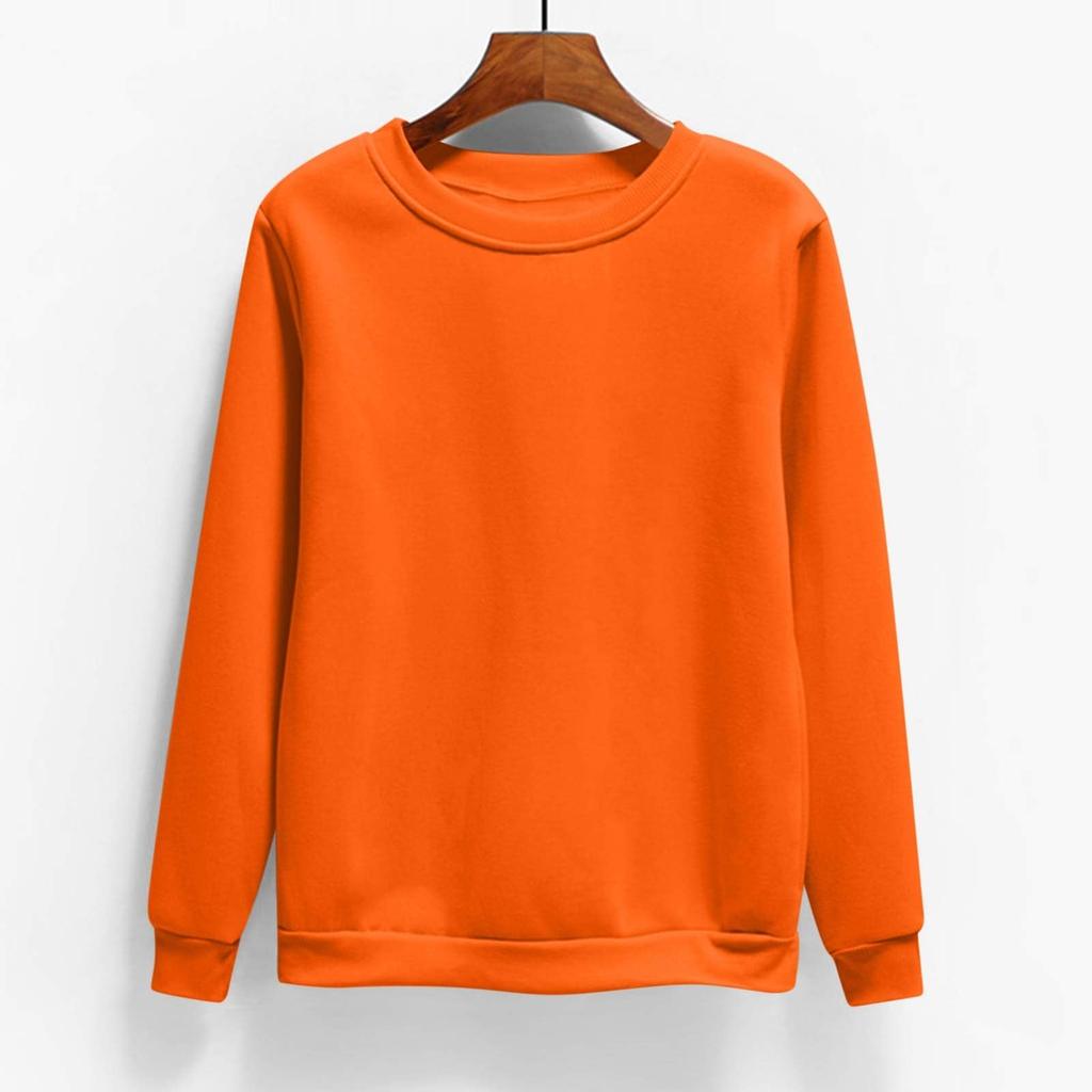 Women's Fashion Casual Round Neck Long Sleeve Fleece-Lined Solid Color Sweatshirt