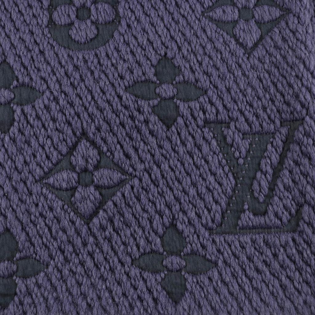 Great LOUIS VUITTON Scarf Echal Progomania Fringed knit purple wool Women M75703 Used