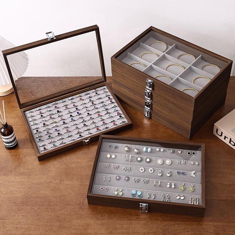 Walnut Wood Large Jewelry Box - Anti-Oxidation Storage for Rings, Earrings, Necklaces, and Bracelets