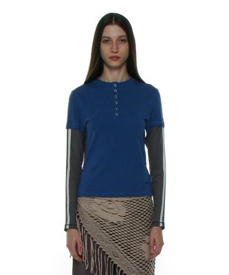 PARTIMENTO WOMEN All-In-One Layered Henley Long Sleeve Tee_Blue