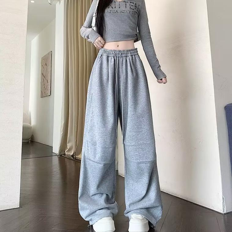 American Gray Hip Hop Wide-Leg Jazz Sweats: Loose, Floor-Length Women's Casual Sports Pants