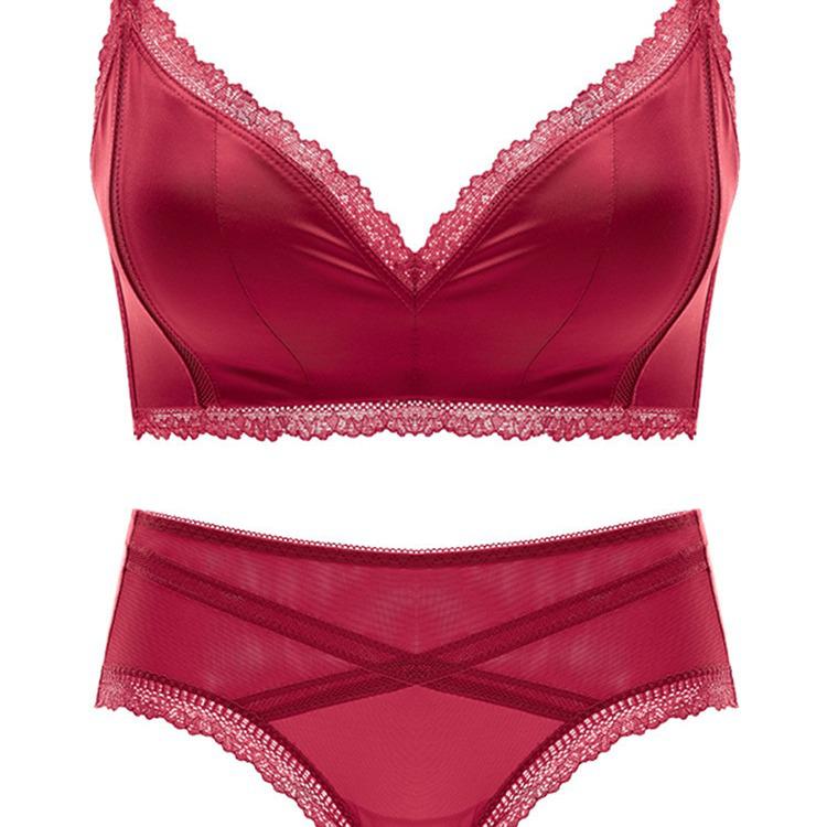 Satin Nahtloses Push-Up BH-Set: Anti-Schlaffheit, Bügelloser Minimizer mit Seitenhalt