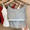 2025 Summer Women Cotton Solid Slim With Chest Pads Crop Tops Female Harajuku Camis Sexy Sleeveless Soft Tank Top Sweet Sling Tops