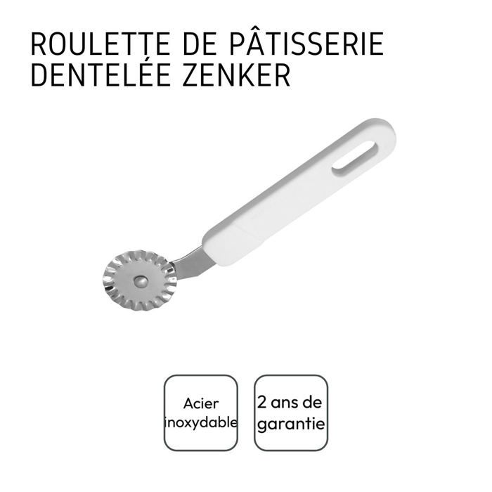 Ustensile de pâtisserie - zenker - roulette cannelée - acier inoxydable - manche plastique - découpe facile