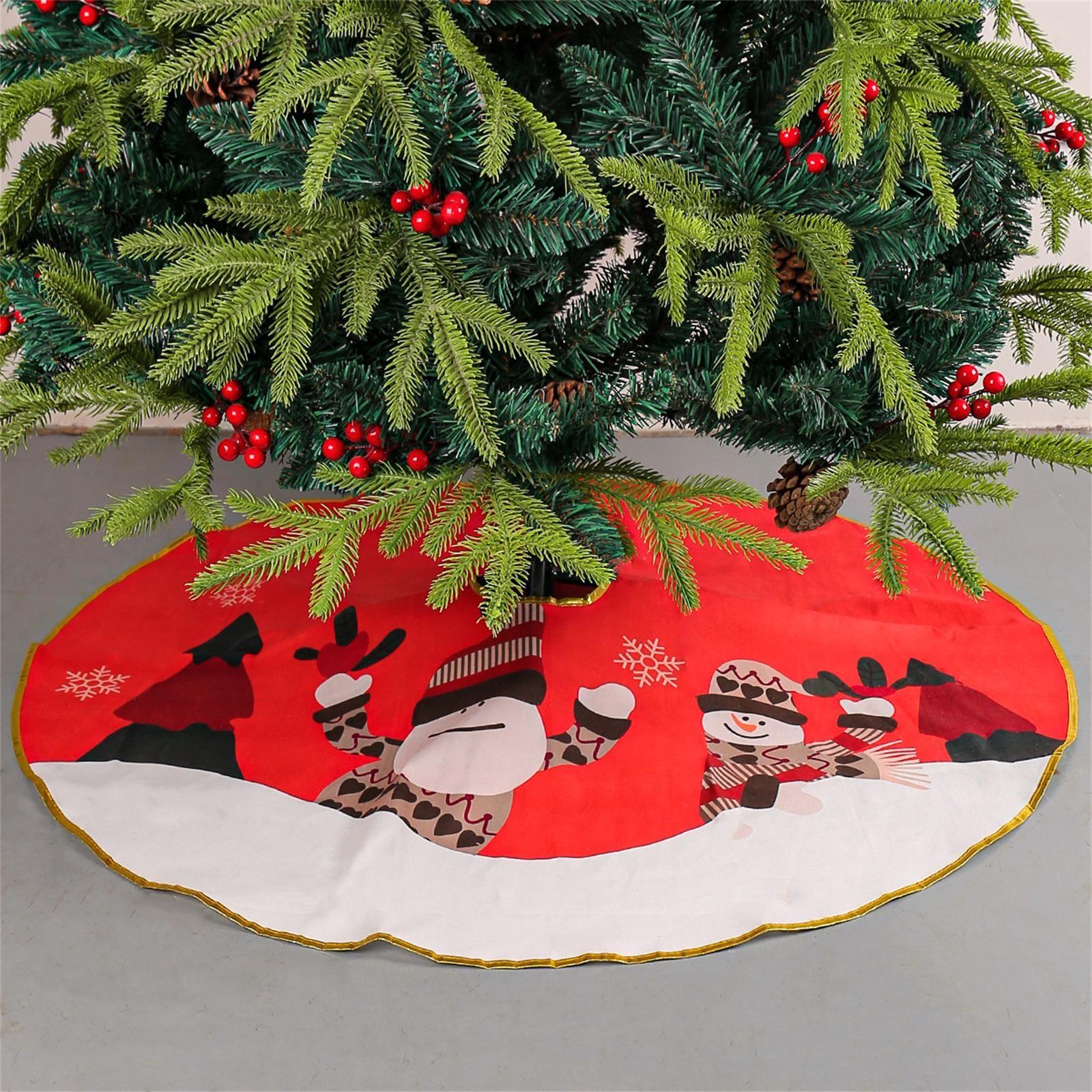 Christmas Golden Border Tree Dress Santa Printed Christmas Tree Under The Tree Decoration Apron Rustic Throw Blankets For Couch One Size