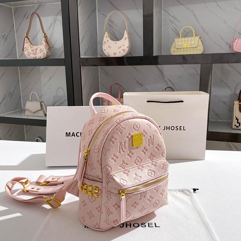 Large Capacity Pink Backpack Fashion Studded Small Shoulder Bag Daily Use
