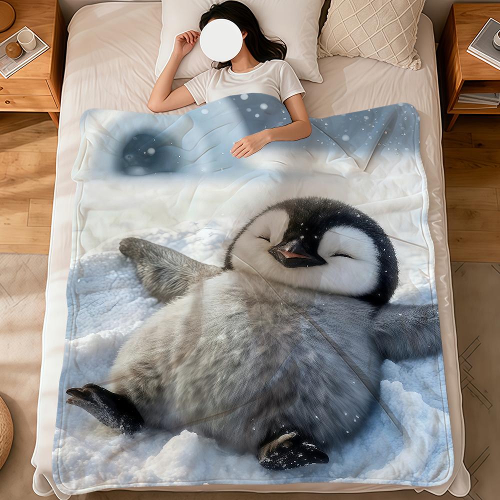 Kawaii Funny Art Penguin Family Soft Warm Plush Blanket for Dormitory Sofa Living Room Pet Hogar Bedroom Gift Nap Home Flannel