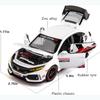 1/32 Scale Honda Civic Type-R Diecast Alloy Model Car Toy, Pull Back Vehicle with Light and Sound for Kids Adults Gift Collection
