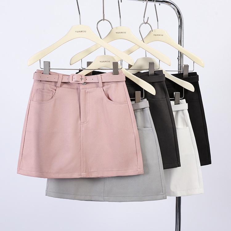 Fei Yuan A-line Skirt for Women with Belt and Double Pockets - Anti-exposure, Solid Color, Short, Petite Fit.