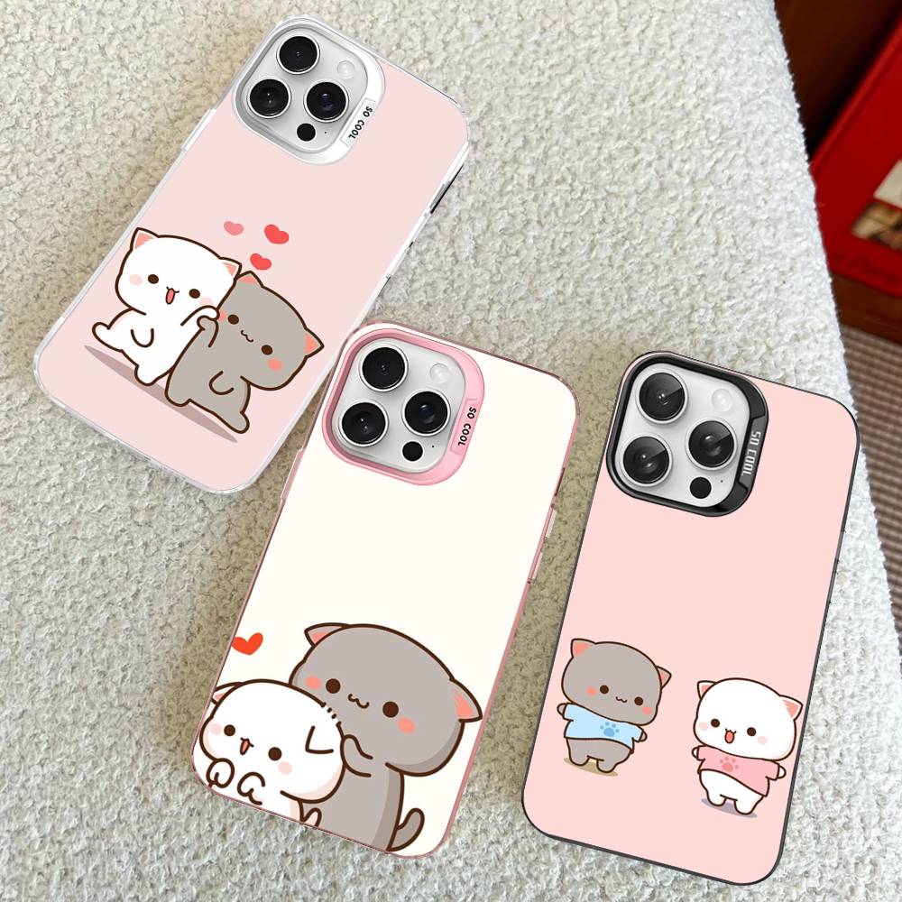 Cartoon Cute Cats Phone Case For iPhone 17 16 15 14 11 12 13 Pro Max Plus Pro Colored Silver Cover