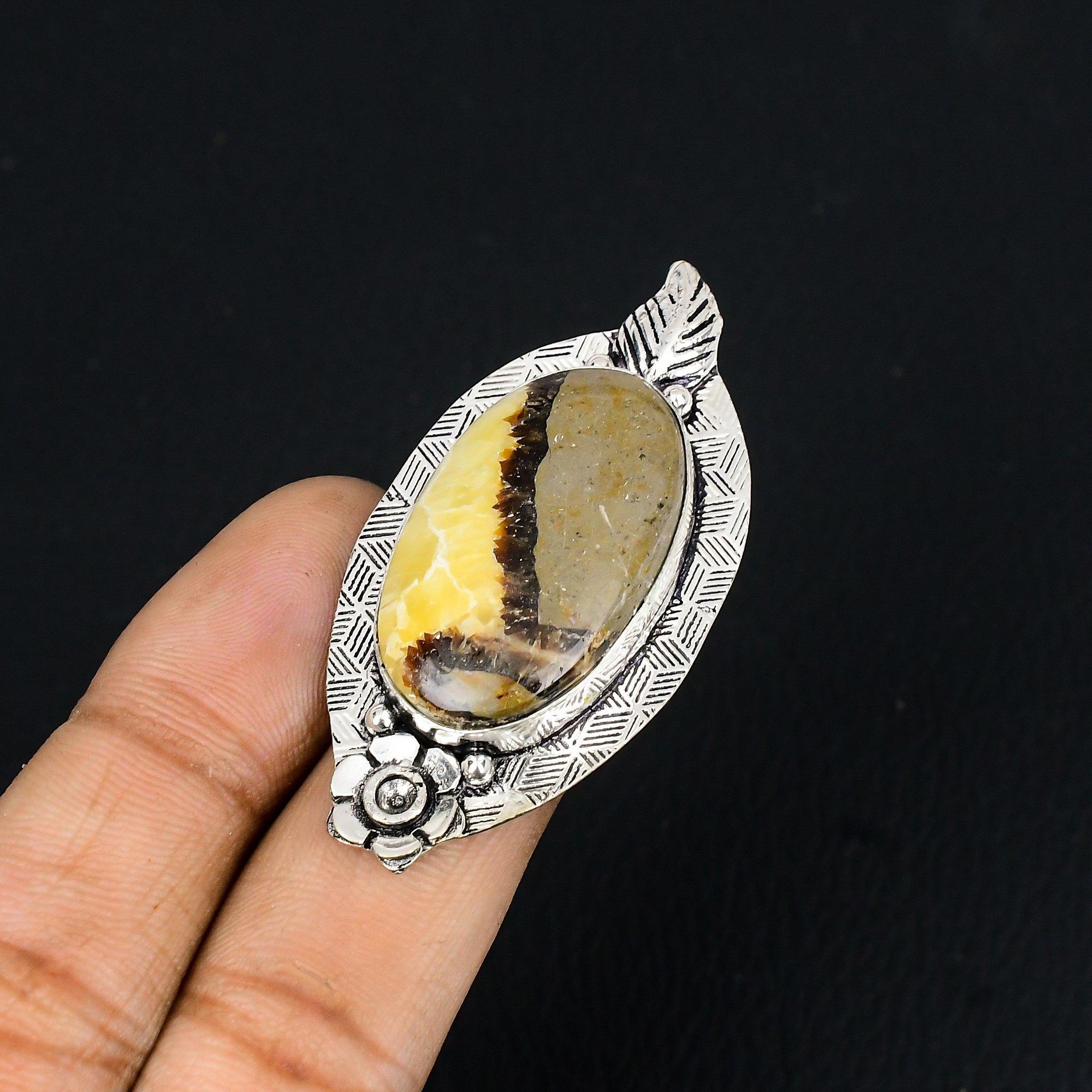 

Natural Septarian Gemstone Multi Stone Flower Yellow Ring Size 6 925 Silver 6