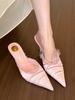 Beautiful to foul white lace pointed high heels women's stiletto spring and summer half slippers versatile