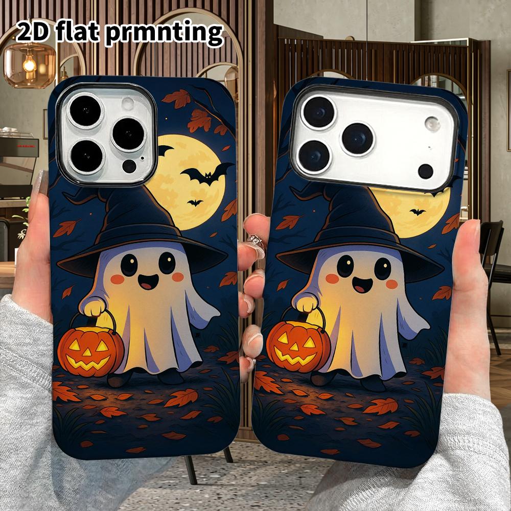 Phone Case: 2D Flat Design Suitable for iPhone 18, 17, 16, 15, 14, 13 Pro Film Protective Case, Couple Style, Cute Little Ghost, Christmas and Hallowe
