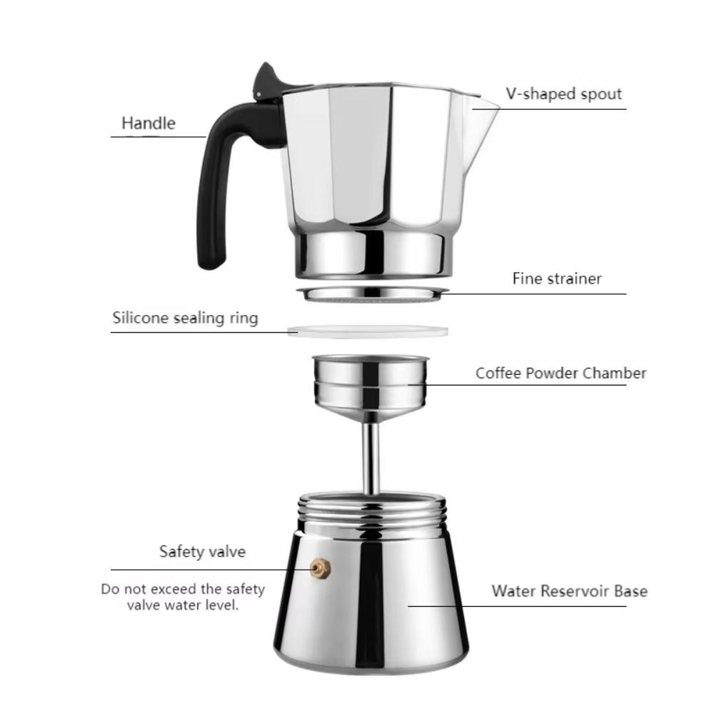 Stainless Steel Italian Mocha Kettle 150/300 ML Espresso Maker Pot Octagonal Mocha Pot  Stove