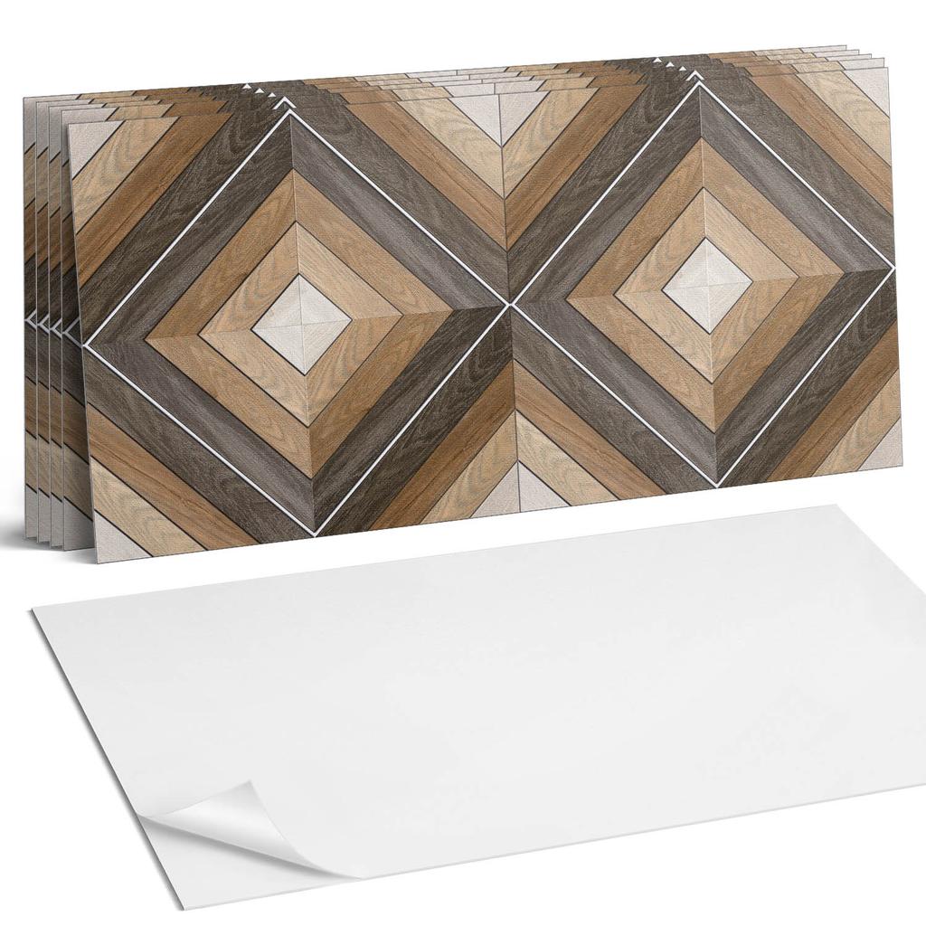 Set of Self-Adhesive Vinyl Tiles With Geometric Rhombus Pattern 6X60X30 Cm