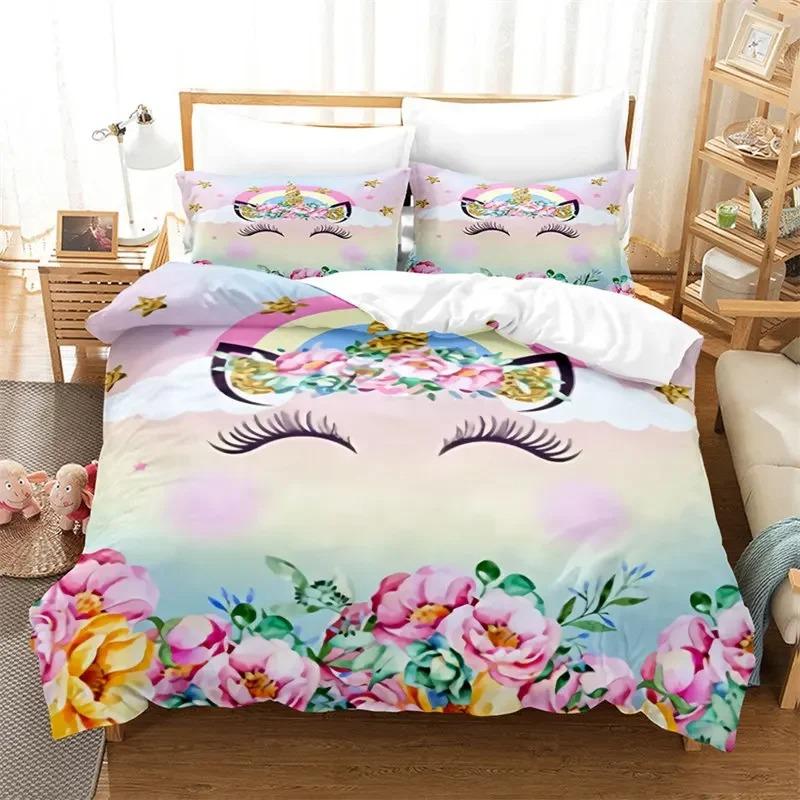 Magical Unicorn Ultra Soft Girls King Queen Bedding Set Microfiber With Sparkle Stars Print Duvet Cover Pillow Case Home Textile