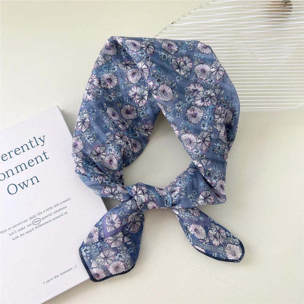 58 Floral Cotton Linen Scarf: Korean Ditsy Print Neckerchief for Spring, Summer, Autumn - Versatile Headband and Headscarf