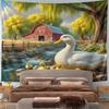 White Duck and Ducklings by a Farm Stream Pattern Wall Hanging Tapestry Decorative Tapestry Home Decor for Bedroom and Living Room