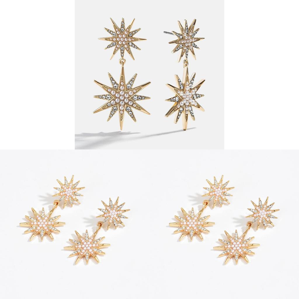 Star Shape Alloy Earrings With Rhinestones For Women Fashion Jewelry Gift