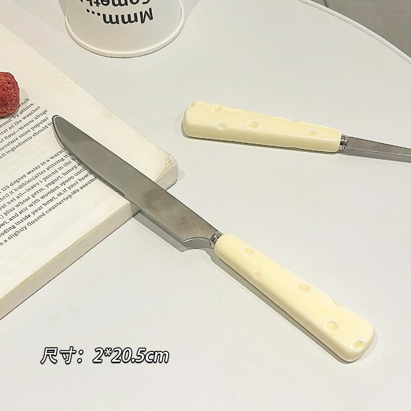 Cute Cheese Handle Tableware Set New Cream Wind Portable Outdoor Stainless Steel Steak Knife and Fork Four-piece Set