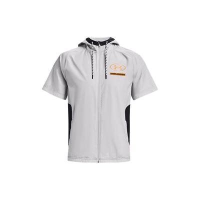 Evolution Logo Printed Woven Color Block Hooded Short Sleeve Jacket Men Jackets Haze-Gray 1367769-014