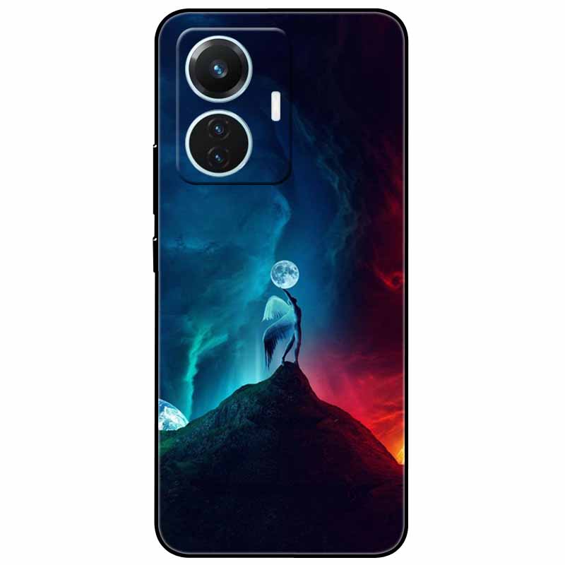 For Vivo T1 4G Case V2153 Covers TPU Black Silicone Starry Moon Cover for Vivo T1 44W Case Shockproof Soft X100 Pro Shells