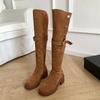 Vintage Women Over The Knee High Boots Fashion Back Zippers Shoes Autumn Winter Thick Heel Women's Long Booties