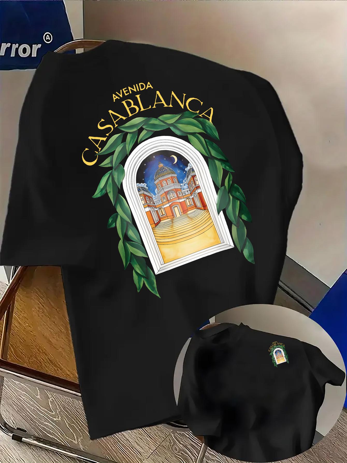 Huiteng10 Stijlvol T-shirt Ge&iuml;nspireerd op Noord-Afrika met Nachtelijke Stadsgezicht Groene Bladeren 100% Katoen Heren T-shirt Zomer Streetwear 3XL