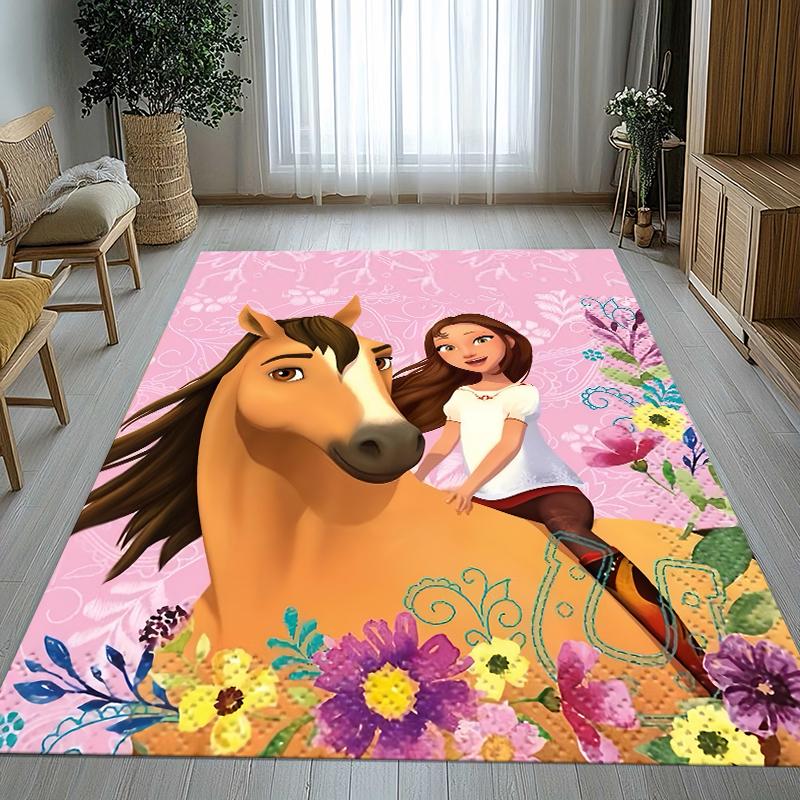 Cartoon Spirit Riding Free Horses Living Room Non-Slip Area Rug Soft Carpet for Bedroom Kids Playroom Sofa,Home Decor Doormat