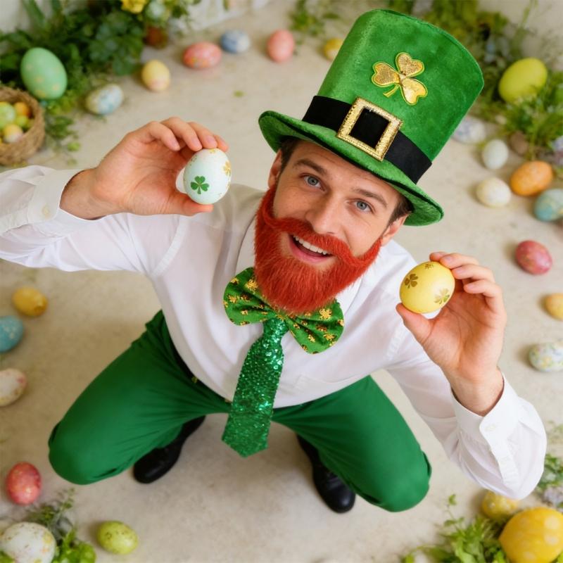 4Pcs Felts Hat With Bows Tie Ensemble Costume Outfit For Patrick's Day Festivities And Performances