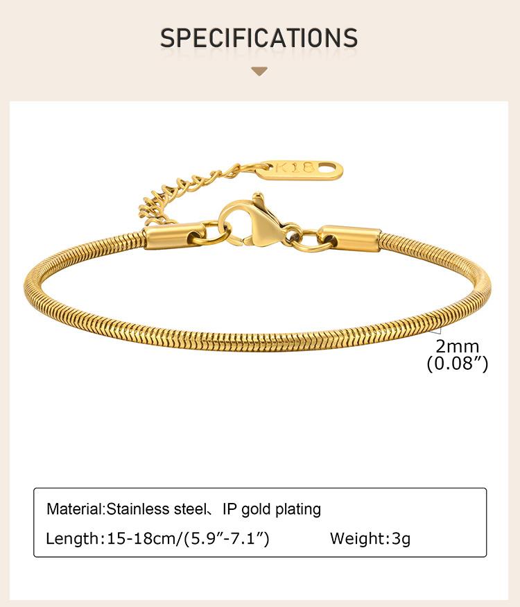 Rundes Schlangenglied-Armband für Damen, Fischgrät-Gliederarmband, Stapelbares Edelstahl 18 Karat Vergoldeter Schmuck 1mm-3mm