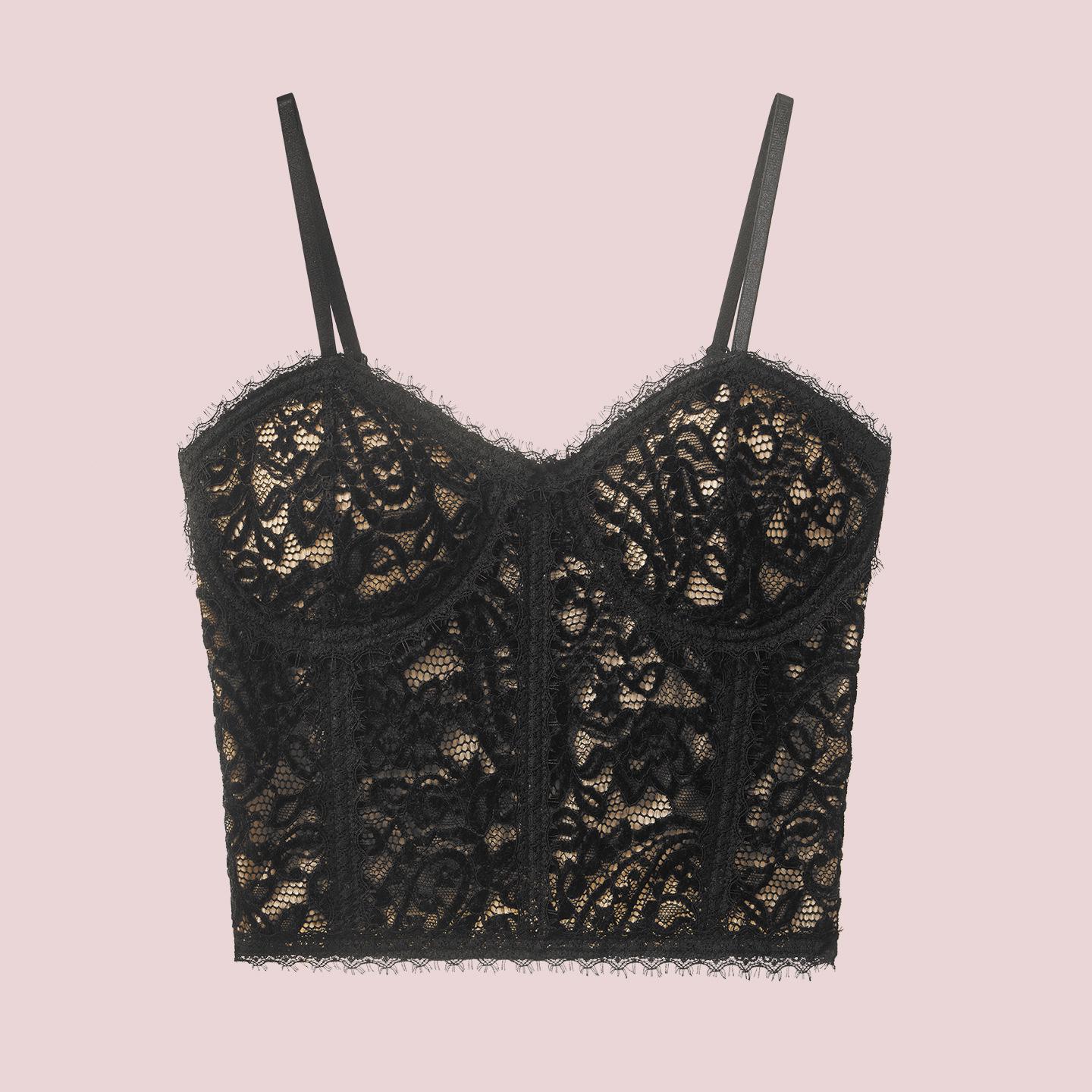 Модный французский кружевной топ-бюстье с мягкими чашечками для женщин - Не требует нижнего белья, Сексуальный топ-бандо с оборками L [105-130 lbs]