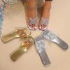New bow-tied rhinestone one-word slippers flat-bottomed women's outer wear one-pedal fashion slippers