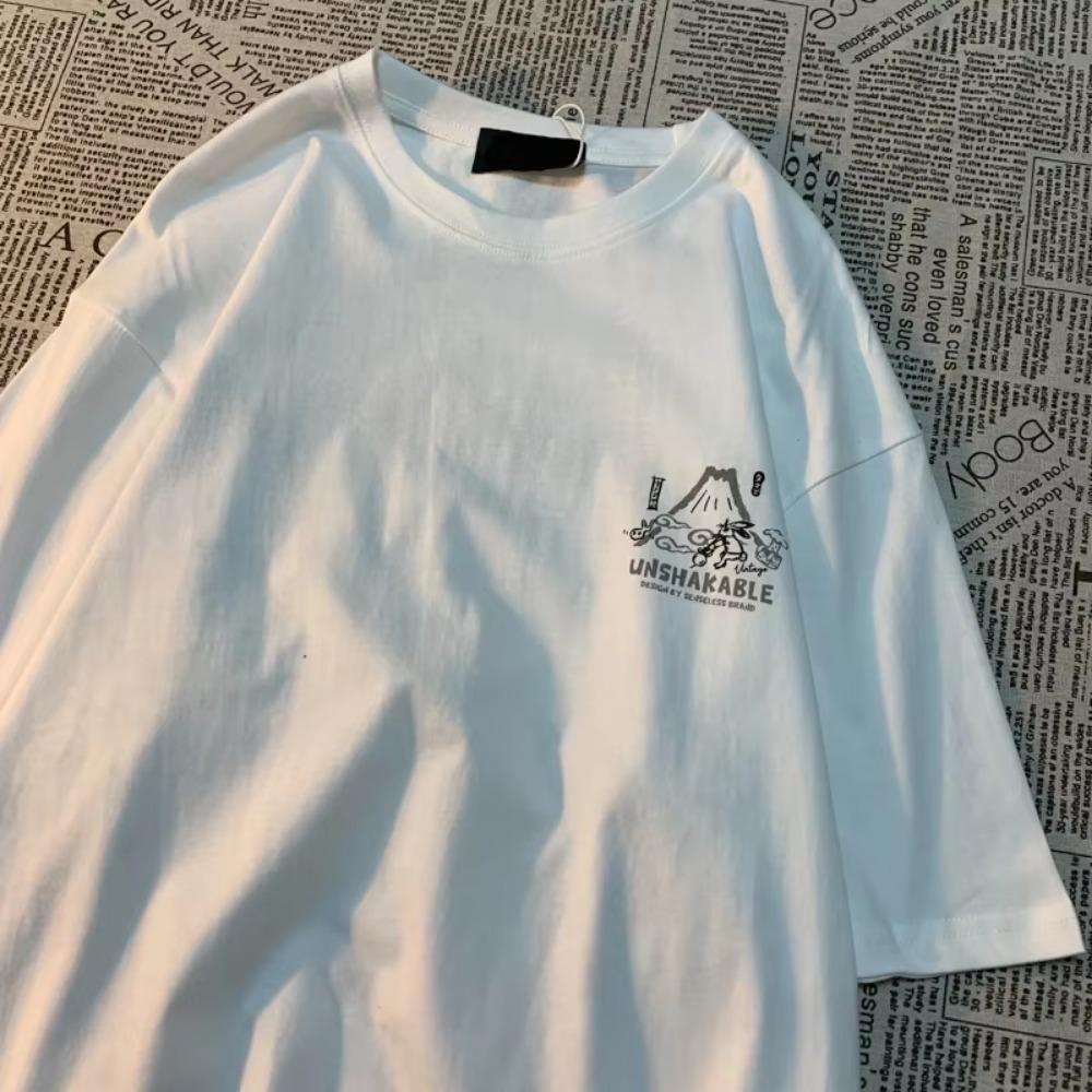 Vulkan Kanin Amerikansk Vintage Tecknad Tryck Ren Bomull Kortärmad T-shirt Män Kvinnor Trendig Lös Mångsidig Par T-shirt