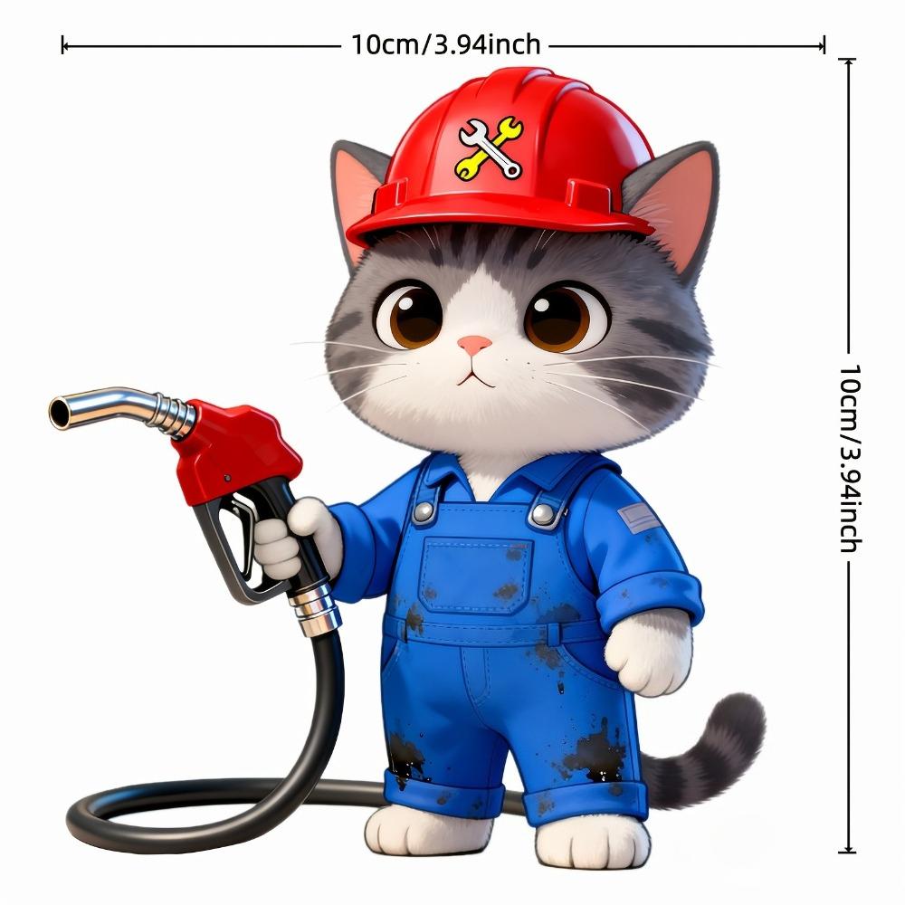 Cute Refueling Cat Fuel Cap Decal, Waterproof Self-Adhesive Vinyl Sticker, Durable Ornament for Auto SUV Motorcycle Tank Decor